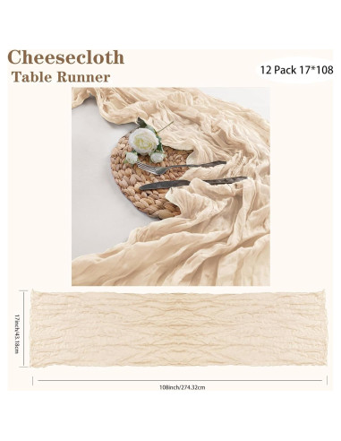 Camino de Mesa Cheesecloth 12 Piezas Bailarina 43x274 cm Marfil