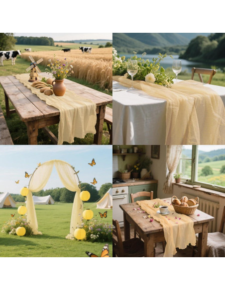 Corredor de Mesa de Gasa Beige 89x305 cm Blissource 6 Piezas Corredor de Mesa de Gasa Beige 89x305 cm Blissource 6 Piezas