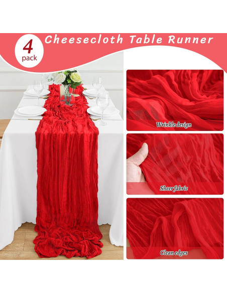 Paquete de 4 corredores de mesa rojos DUGPIT 35x120 cm Paquete de 4 corredores de mesa rojos DUGPIT 35x120 cm