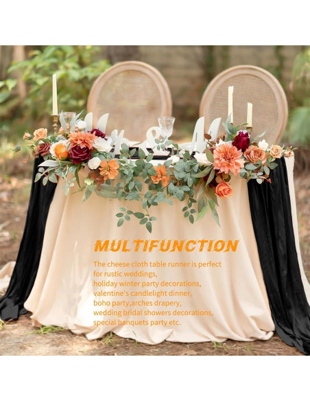 Paquete de 10 Caminos de Mesa de Gasa Negra 43x274 cm para Bodas Paquete de 10 Caminos de Mesa de Gasa Negra 43x274 cm para Bodas