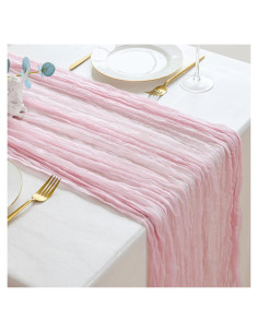 Caminito de Mesa de Gasa Rosa Claro Jugbey 323x89 cm Decoración