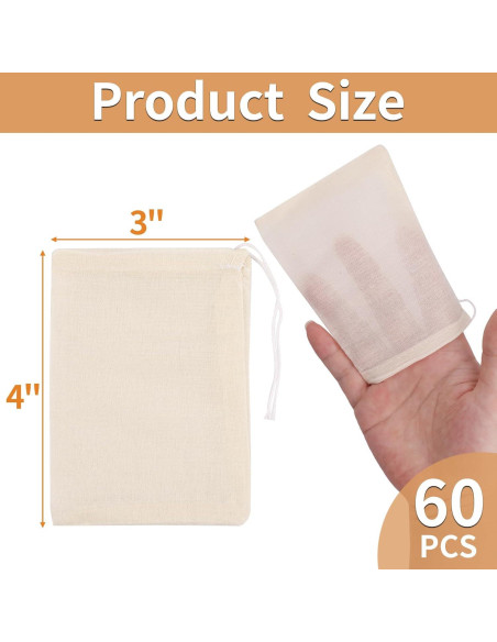 60 Bolsas de Muselina Natural Hoiny 10x7.6 cm para Especias 60 Bolsas de Muselina Natural Hoiny 10x7.6 cm para Especias