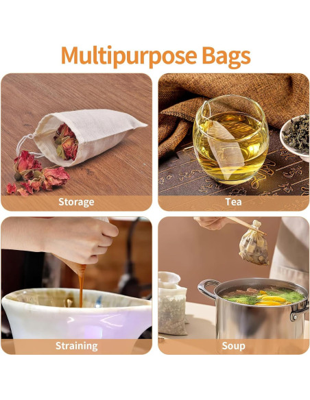 60 Bolsas de Muselina Natural Hoiny 10x7.6 cm para Especias 60 Bolsas de Muselina Natural Hoiny 10x7.6 cm para Especias