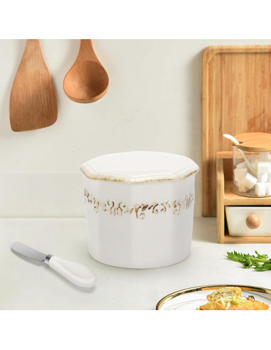Crock de Mantequilla Cerámica Honlibey 0.88kg con Tapa y Espátula