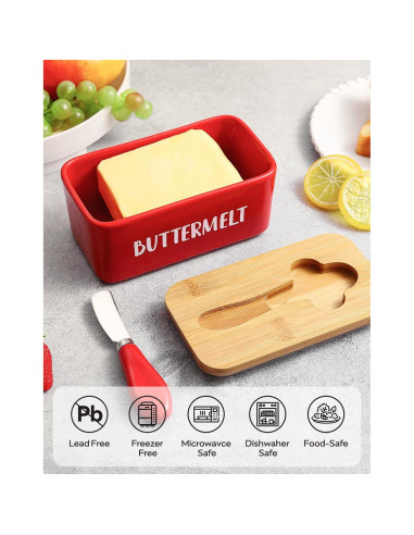 Plato para Mantequilla Cerámica ButterMelt 16x9x7cm Rojo