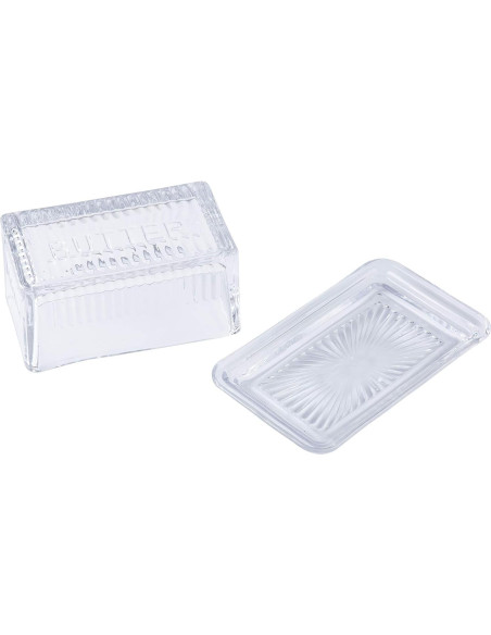 Plato Doble de Mantequilla TableCraft, Vidrio Grabado, 17.1x10.2x8.3 cm Plato Doble de Mantequilla TableCraft, Vidrio Grabado, 17.1x10.2x8.3 cm