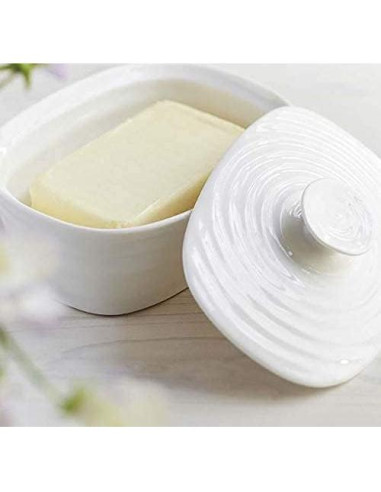 Plato de Mantequilla Cubierto Portmeirion Sophie Conran Blanco - Apto Microondas