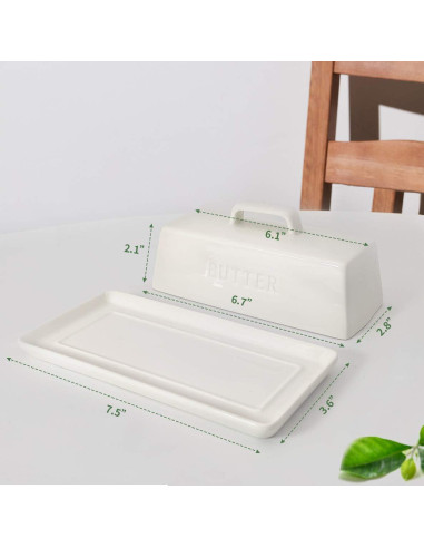 Plato de Mantequilla Gute con Tapa de Cerámica Blanco 18.8x8.9cm