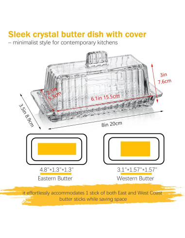 Plato de Mantequilla Kanpura con Tapa de Vidrio 20.32x8.89cm