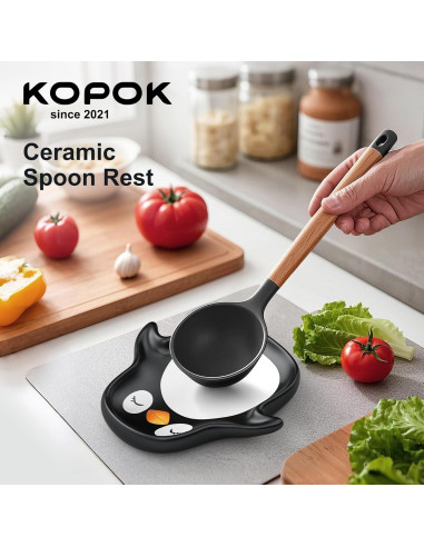 Soporte para cuchara de cerámica KOPOK pingüino negro