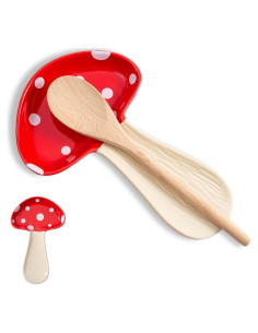 Soporte para cuchara de hongo rojo YumiPLUS - Cerámica 20.1x12.7 cm
