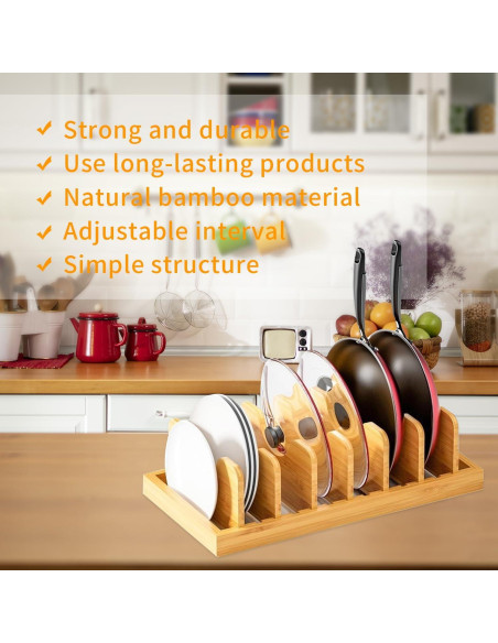Organizador de Ollas y Sartenes SUGOOE de Bambú 7 Divisores Organizador de Ollas y Sartenes SUGOOE de Bambú 7 Divisores