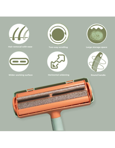 Rodillo Eliminador de Pelo de Mascota CALMZY Verde y Naranja