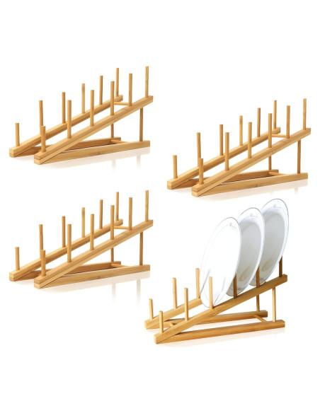 Soporte de Platos de Bambú TIE-DailyNec 4 PCS Organizador Cocina Soporte de Platos de Bambú TIE-DailyNec 4 PCS Organizador Cocina