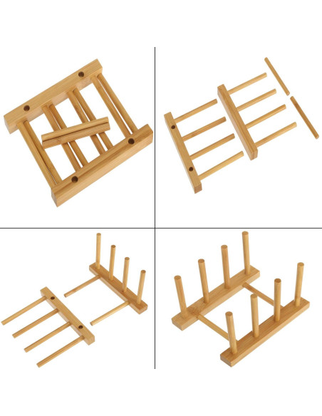 Estantes de Platos de Bambú Lawei - Juego de 4 Soportes 16x12cm Estantes de Platos de Bambú Lawei - Juego de 4 Soportes 16x12cm