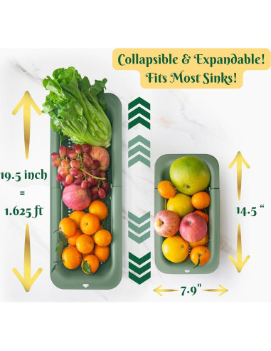 Juego de coladores extensibles KV Kitchen Tools - Sin BPA - Verde