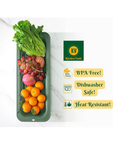 Juego de coladores extensibles KV Kitchen Tools - Sin BPA - Verde