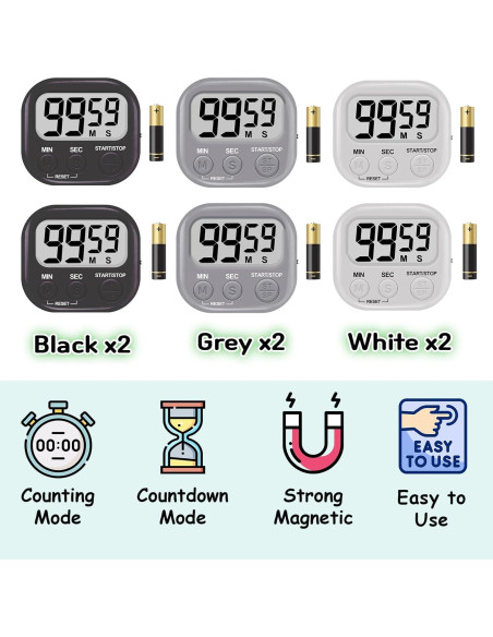 Temporizador Digital de Cocina 6 Paquetes Tick Tock 100dB Temporizador Digital de Cocina 6 Paquetes Tick Tock 100dB