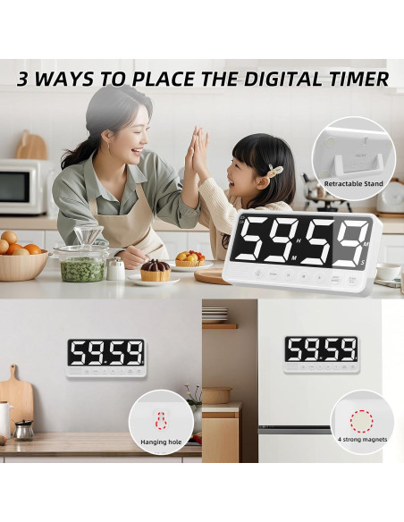 Temporizador Digital de Cocina PULIVIA LED 7.4" 6 Alarmas Temporizador Digital de Cocina PULIVIA LED 7.4" 6 Alarmas