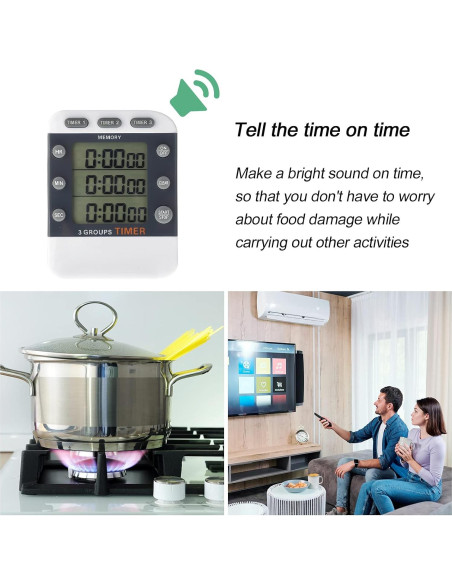 Temporizador Digital de Cocina Photect 2 Piezas 3 Canales Temporizador Digital de Cocina Photect 2 Piezas 3 Canales