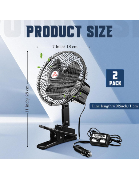 Ventilador Portátil 2 Pcs Tujoe 12V Oscilante 360 Negro Ventilador Portátil 2 Pcs Tujoe 12V Oscilante 360 Negro