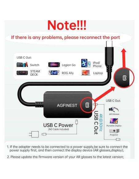 Adaptador USB C a Gafas AR AGFINEST Carga y Video 3D Adaptador USB C a Gafas AR AGFINEST Carga y Video 3D