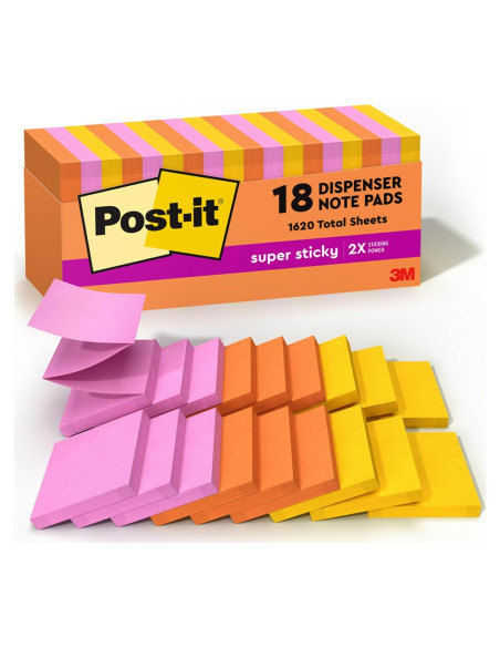 Notas Post-it Súper Adhesivas 7.6x7.6 cm 18 Blocs Energía Impulsora Notas Post-it Súper Adhesivas 7.6x7.6 cm 18 Blocs Energía Impulsora