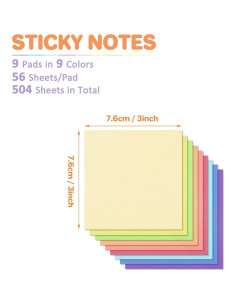 Paquete de 9 Notas Adhesivas Cerpourt 7.62 cm Coloridas 504 Hojas 2