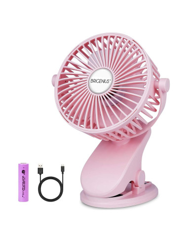 Ventilador de Clip BRIGENIUS Rosa Recargable USB 5V