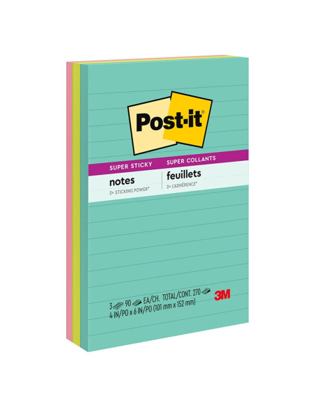 Notas Adhesivas Super Pegajosas Post-it 3 Blocs 10.16x15.24cm Notas Adhesivas Super Pegajosas Post-it 3 Blocs 10.16x15.24cm