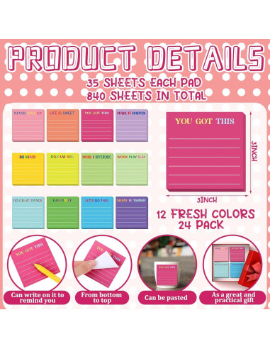 Notas Adhesivas Motivacionales Yinder 24 Pcs 7.62x7.62cm