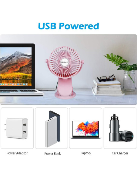 Ventilador de Clip BRIGENIUS Rosa Recargable USB 5V Ventilador de Clip BRIGENIUS Rosa Recargable USB 5V