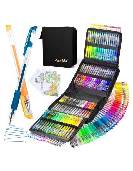Set de 100 Bolígrafos de Gel Brillantes Aen Art con Estuche Set de 100 Bolígrafos de Gel Brillantes Aen Art con Estuche