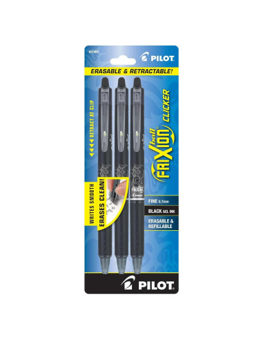 Bolígrafos Borrables Pilot FriXion Clicker Tinta Negra Paquete 3