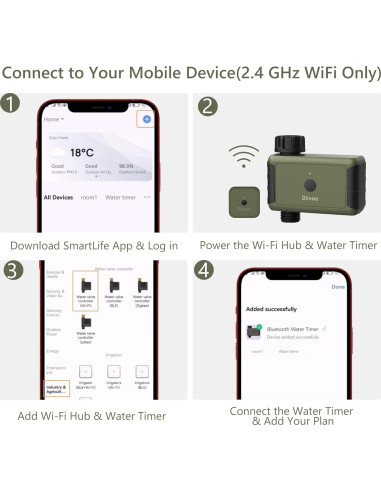 Temporizador de Agua WiFi Diivoo para Jardín, 1 Salida