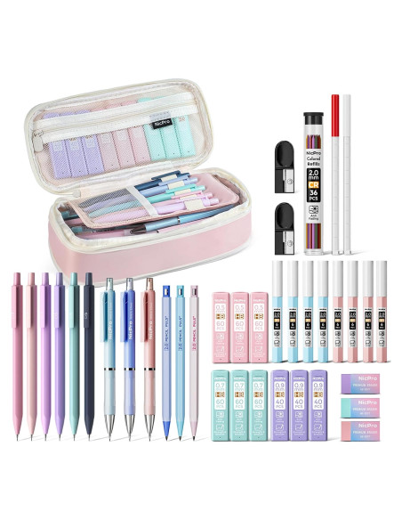 Set de Lápices Mecánicos Nicpro 38PCS Pastel 0.5-2.0mm Set de Lápices Mecánicos Nicpro 38PCS Pastel 0.5-2.0mm
