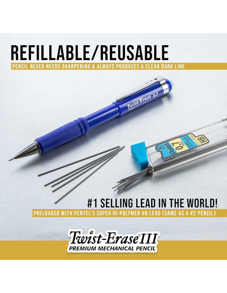 Lápiz Mecánico Pentel Twist-Erase III 0.7mm Paquete de 4 Lápiz Mecánico Pentel Twist-Erase III 0.7mm Paquete de 4