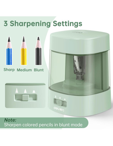 Afilador Eléctrico de Lápices Deli Verde USB y Batería