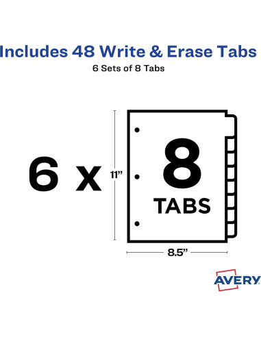 Separadores de papel Avery Big Tab Write & Erase, 8 pestañas, 6 juegos