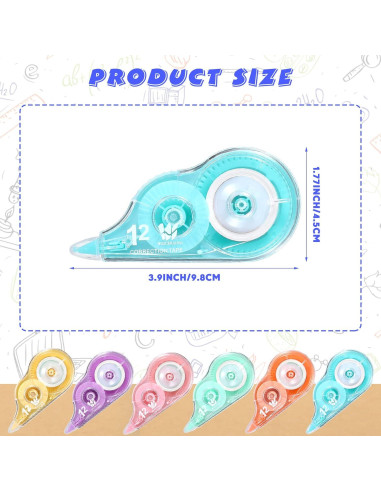 Cinta Correctora Yexiya 12 Pcs 12m x 5mm Arcoíris