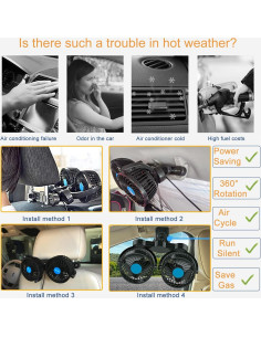Ventilador de Coche SEAMETAL 12V Doble Cabezal 360 Ajustable 2