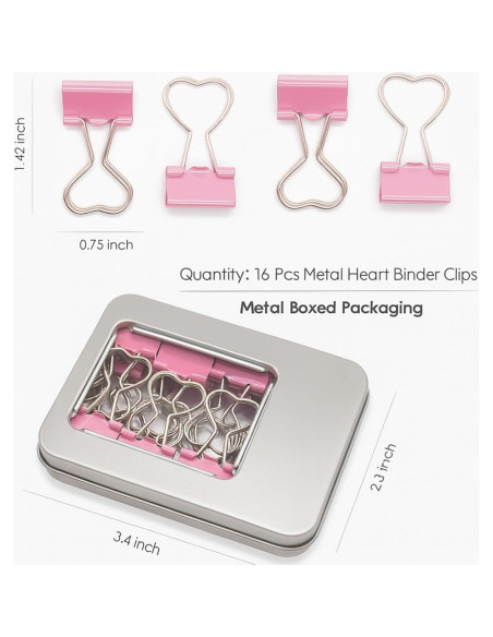 16 Clips de Binder en Forma de Corazón Rosa Haowuliao 16 Clips de Binder en Forma de Corazón Rosa Haowuliao