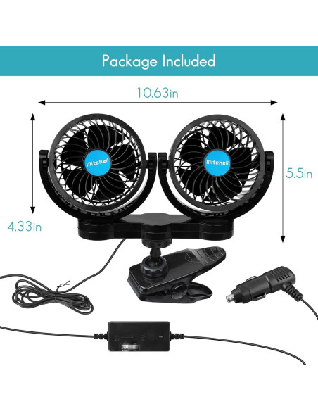 Ventilador de Coche Hynoo 12V Doble Cabeza Ajustable 360 Ventilador de Coche Hynoo 12V Doble Cabeza Ajustable 360