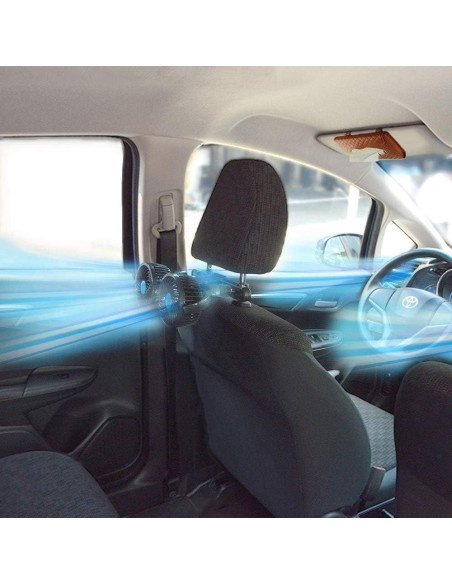 Ventilador de Coche SEAMETAL 12V Doble Cabezal 360 Ajustable Ventilador de Coche SEAMETAL 12V Doble Cabezal 360 Ajustable