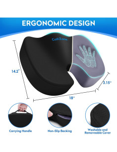 Cojín de Asiento Ergonómico CushZone - Espuma Viscoelástica Negro 2