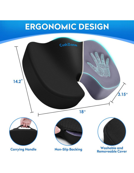 Cojín de Asiento Ergonómico CushZone - Espuma Viscoelástica Negro Cojín de Asiento Ergonómico CushZone - Espuma Viscoelástica Negro