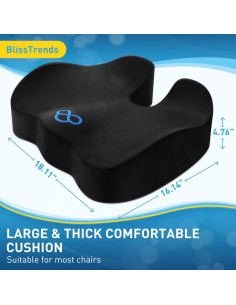 Cojín de Asiento BlissTrends Espuma Viscoelástica 46x41cm Negro 2