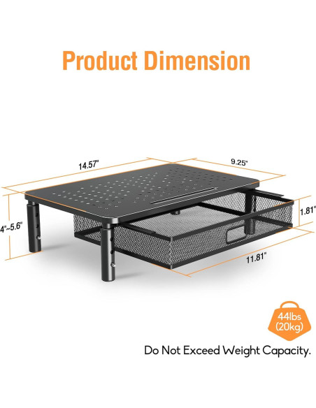 Soporte de Monitor Ajustable Elived con Cajón - Metal 19.96kg Soporte de Monitor Ajustable Elived con Cajón - Metal 19.96kg