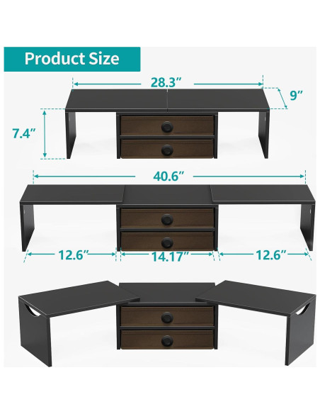 Soporte para Doble Monitor Zimilar con 2 Cajones Ajustable Soporte para Doble Monitor Zimilar con 2 Cajones Ajustable