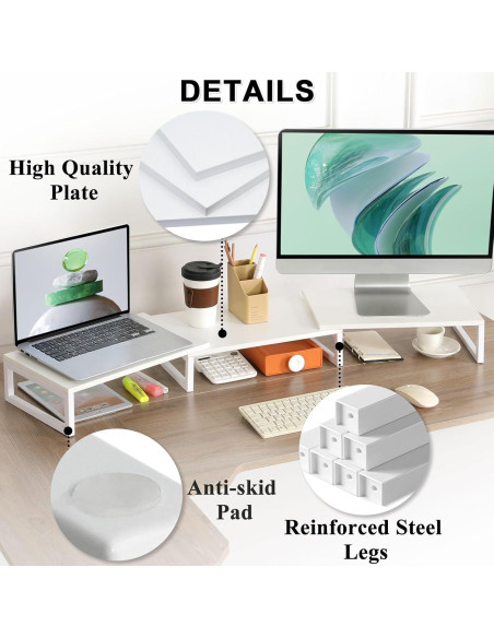Soporte Elevador Doble para Monitores TEAMIX Blanco 116.8 cm Soporte Elevador Doble para Monitores TEAMIX Blanco 116.8 cm